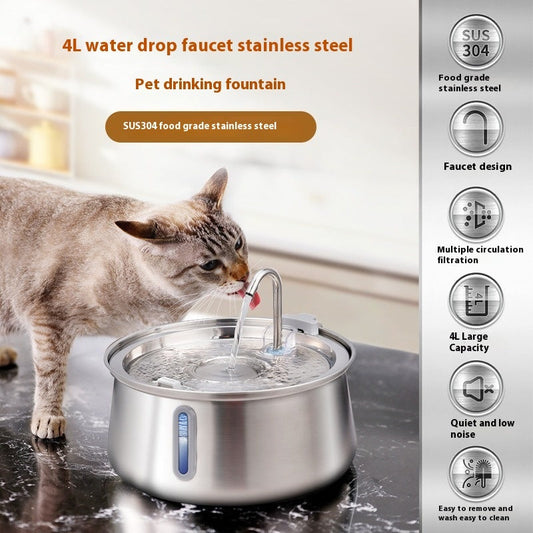KFX-1016893 4L Stainless Steel Pet Water Dispenser with Window for Dogs and Cats