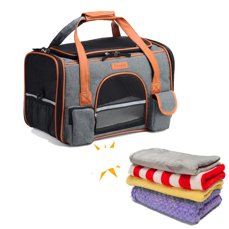 KFX-1023037 Portable Foldable Dog and Cat Backpack with Large Capacity and Optional Blanket or Mat
