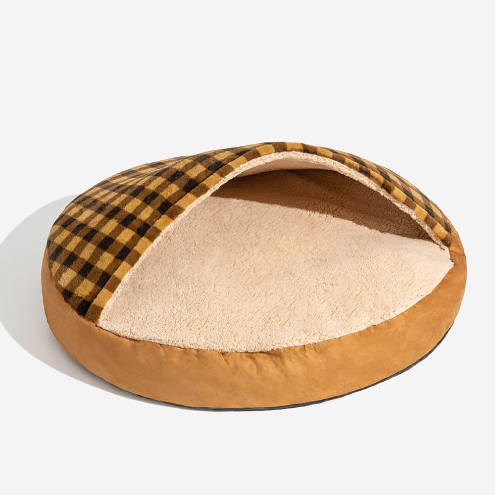 KFX-1026621 Plush Dog Nest Bed in Brown, Blue, Gray, Pink Plaids for Comfortable Sleeping