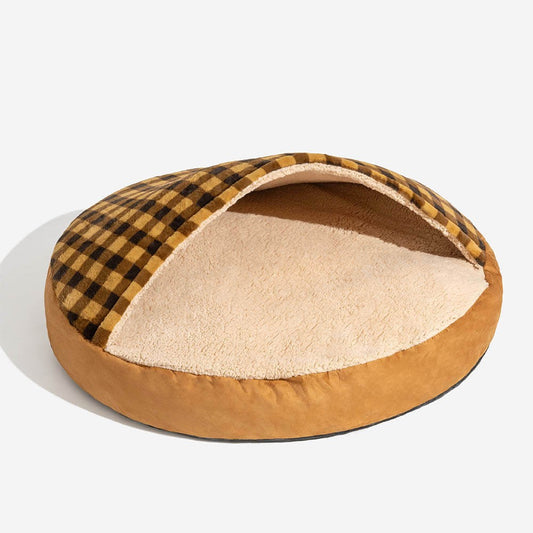 KFX-1026621 Plush Dog Nest Bed in Brown, Blue, Gray, Pink Plaids for Comfortable Sleeping