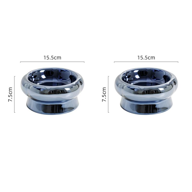 KFX-1026749 Tip-Proof Electroplated Ceramic Cat Bowl for Stable Feeding