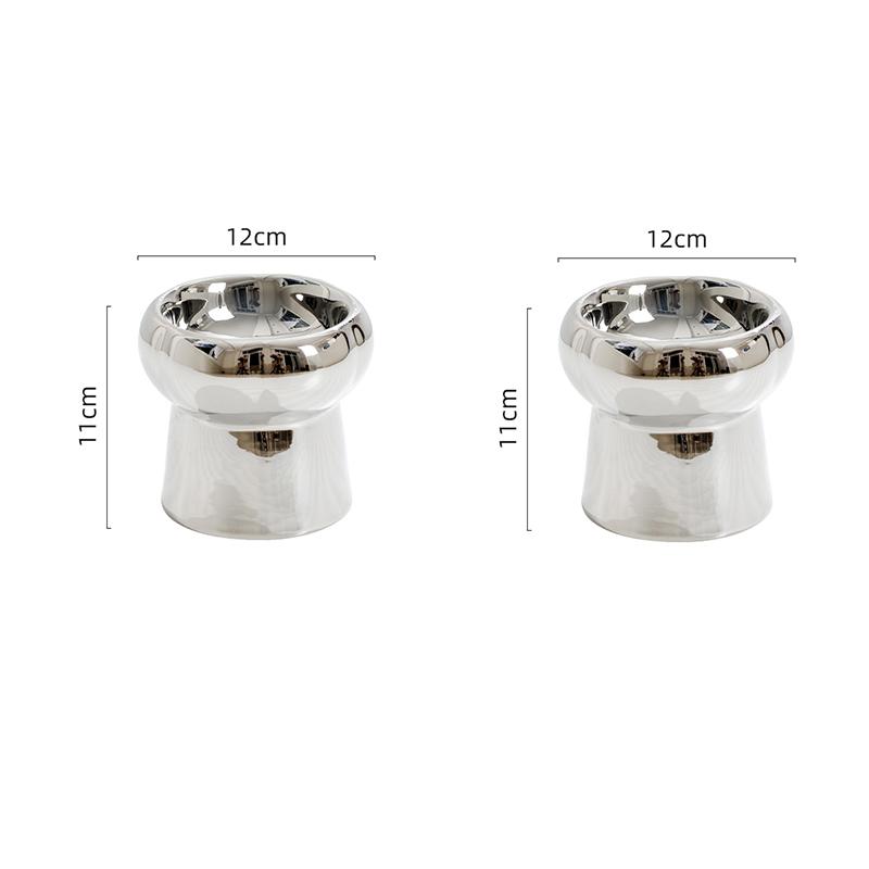 KFX-1026749 Tip-Proof Electroplated Ceramic Cat Bowl for Stable Feeding