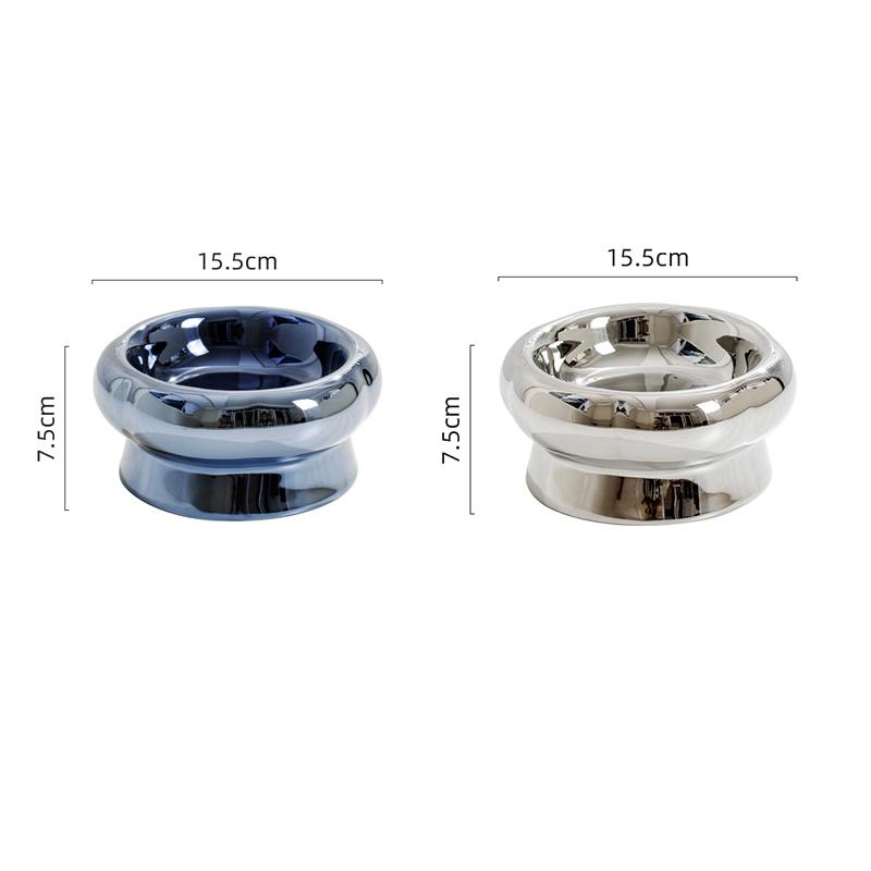 KFX-1026749 Tip-Proof Electroplated Ceramic Cat Bowl for Stable Feeding