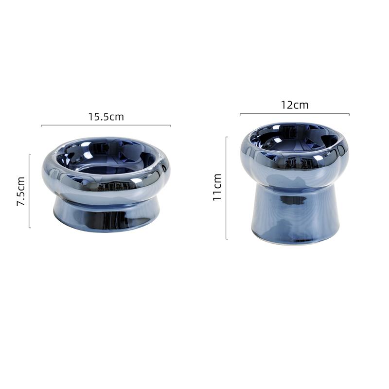 KFX-1026749 Tip-Proof Electroplated Ceramic Cat Bowl for Stable Feeding
