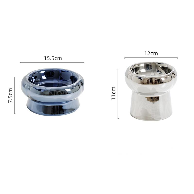 KFX-1026749 Tip-Proof Electroplated Ceramic Cat Bowl for Stable Feeding