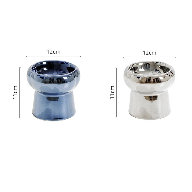 KFX-1026749 Tip-Proof Electroplated Ceramic Cat Bowl for Stable Feeding