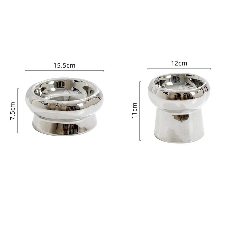 KFX-1026749 Tip-Proof Electroplated Ceramic Cat Bowl for Stable Feeding