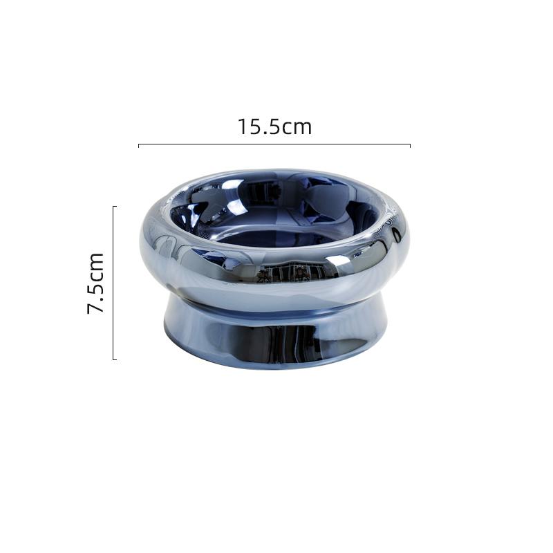 KFX-1026749 Tip-Proof Electroplated Ceramic Cat Bowl for Stable Feeding