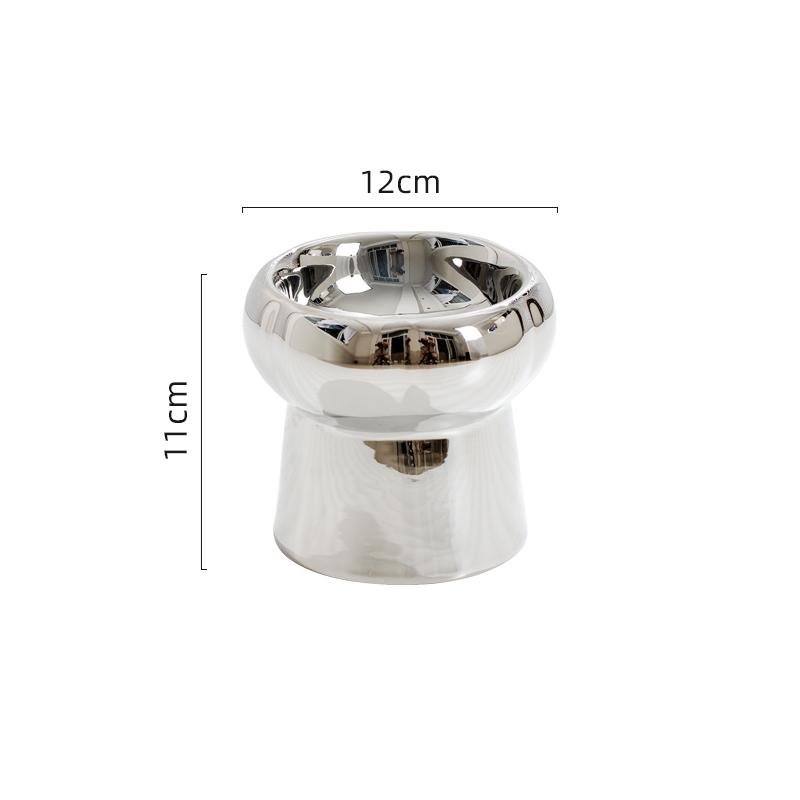 KFX-1026749 Tip-Proof Electroplated Ceramic Cat Bowl for Stable Feeding