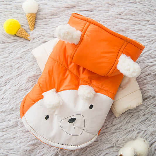 KFX-1027133 Two-Legged Thick Cotton Padded Jacket in Orange Bear Design for Small Pets