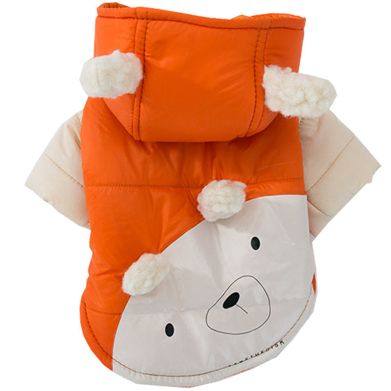 KFX-1027133 Two-Legged Thick Cotton Padded Jacket in Orange Bear Design for Small Pets