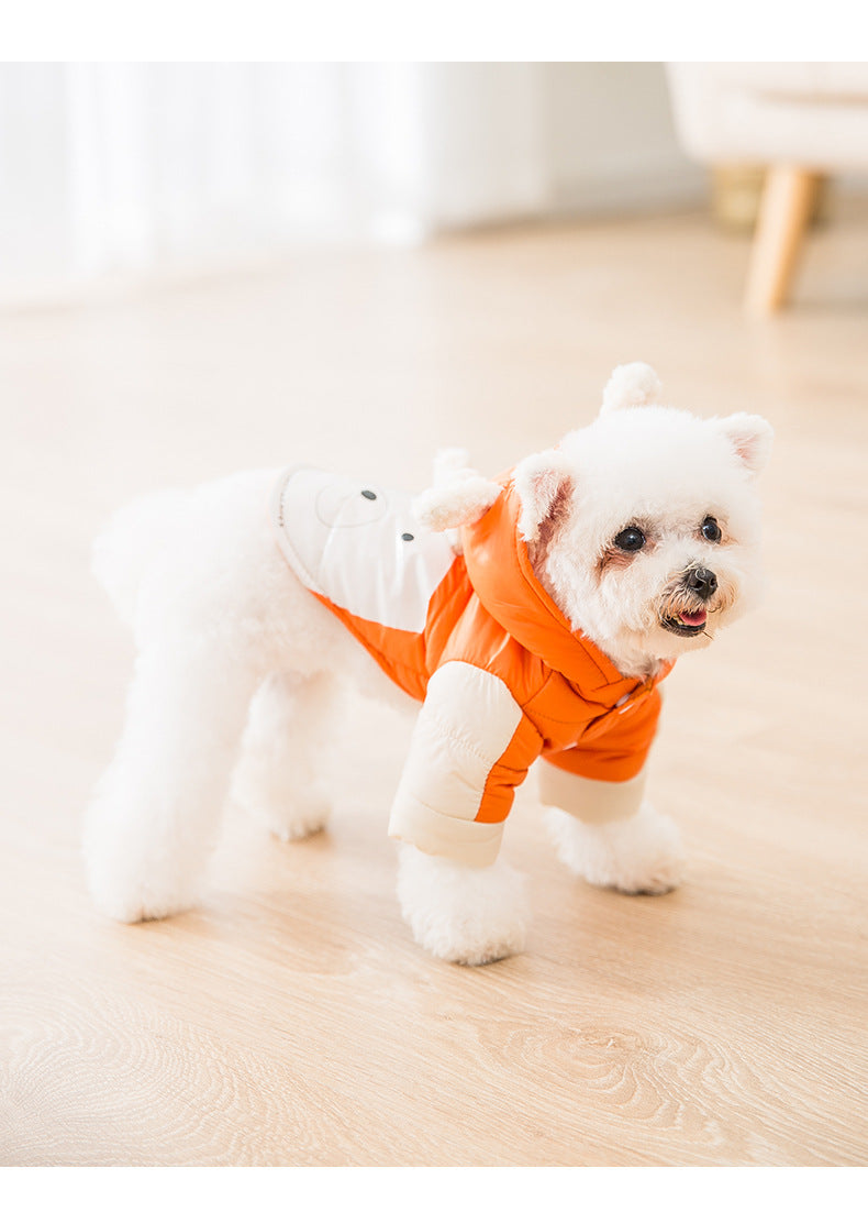 KFX-1027133 Two-Legged Thick Cotton Padded Jacket in Orange Bear Design for Small Pets
