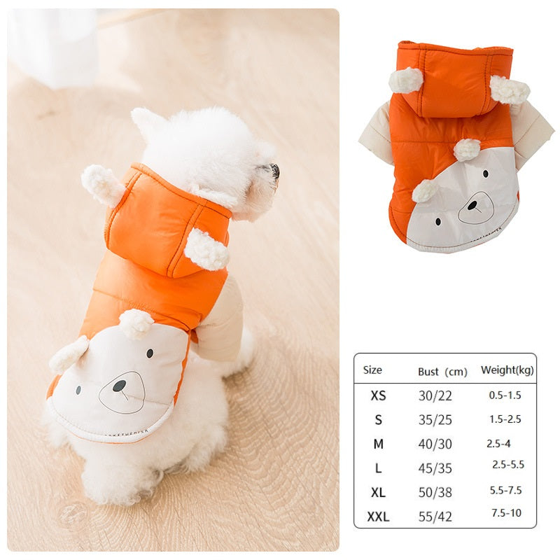 KFX-1027133 Two-Legged Thick Cotton Padded Jacket in Orange Bear Design for Small Pets