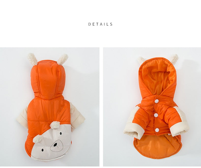 KFX-1027133 Two-Legged Thick Cotton Padded Jacket in Orange Bear Design for Small Pets