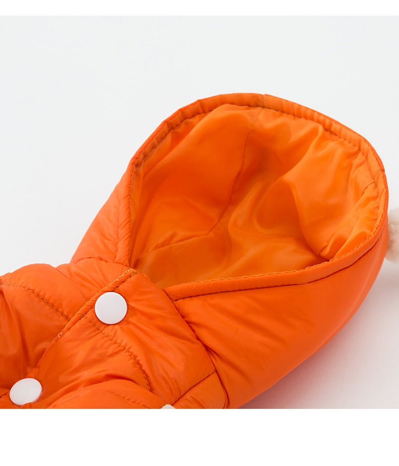 KFX-1027133 Two-Legged Thick Cotton Padded Jacket in Orange Bear Design for Small Pets