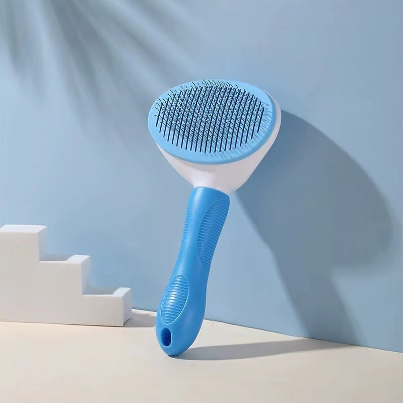 KFX-1028157 Pet Comb for Easy Hair Removal - Stainless Steel and ABS Design, Available in Sky Blue, Princess Powder, Gray, and White