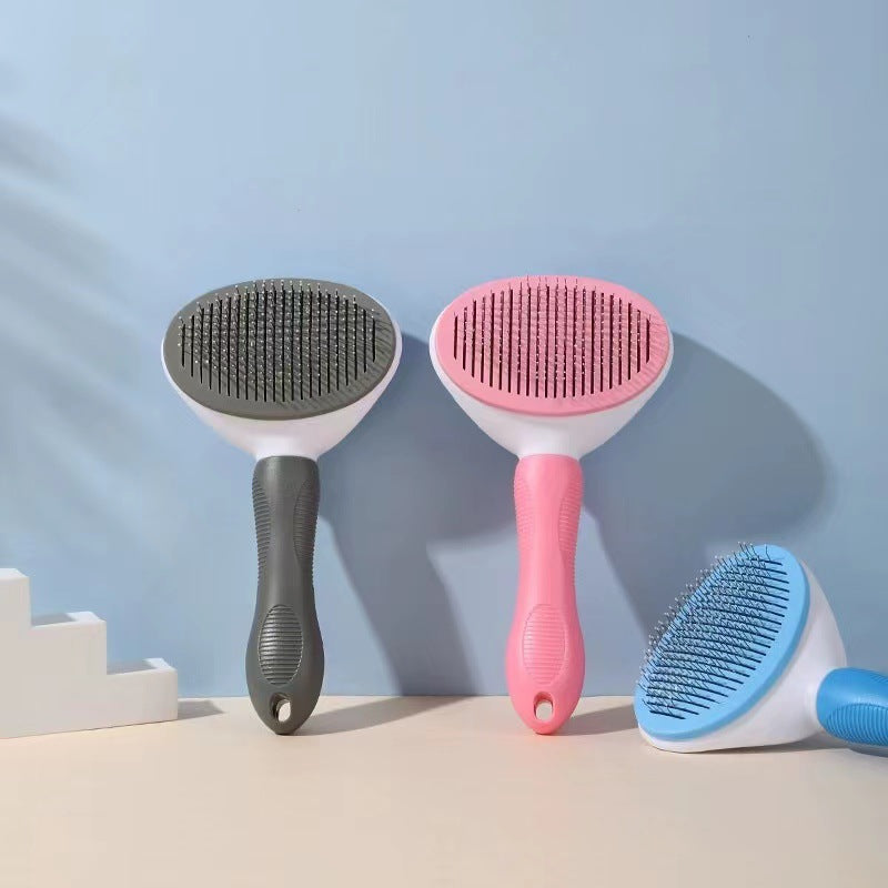 KFX-1028157 Pet Comb for Easy Hair Removal - Stainless Steel and ABS Design, Available in Sky Blue, Princess Powder, Gray, and White