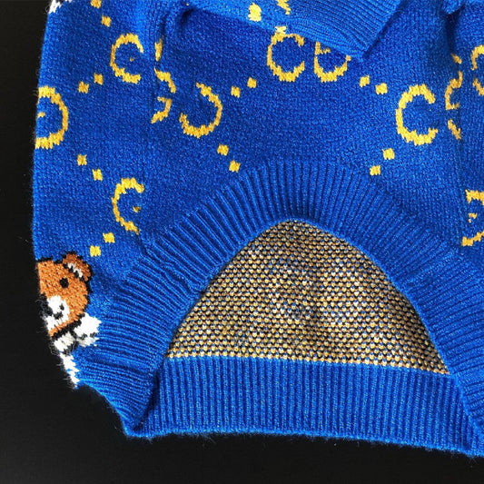KFX-1030333 Cozy Blue Bear Wool Sweater for Dogs - Autumn and Winter Fashion