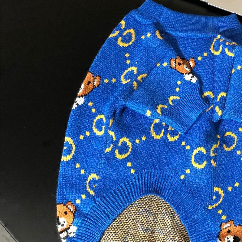 KFX-1030333 Cozy Blue Bear Wool Sweater for Dogs - Autumn and Winter Fashion