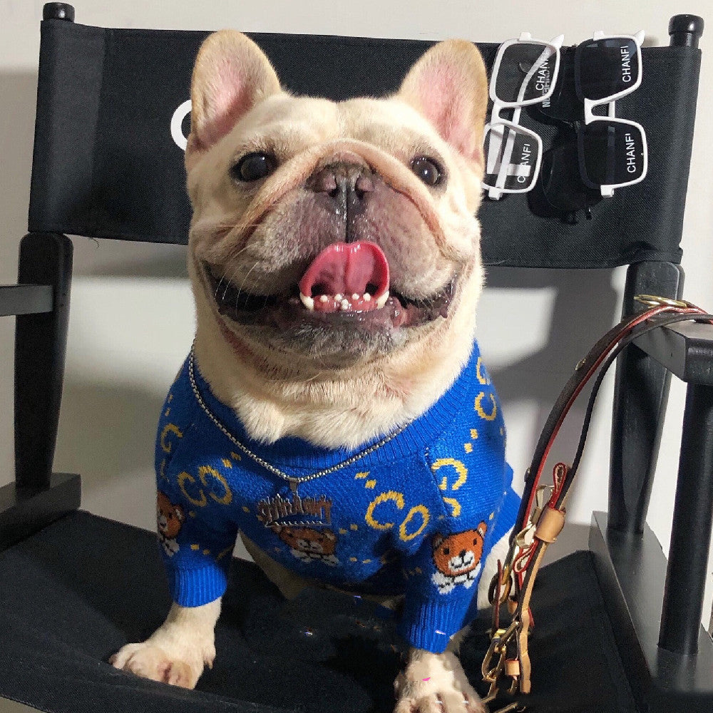 KFX-1030333 Cozy Blue Bear Wool Sweater for Dogs - Autumn and Winter Fashion