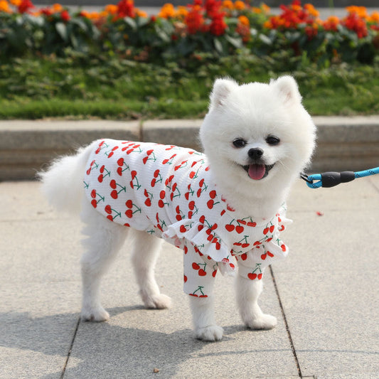 KFX-1030717 Cherry Print Polyester Dog Bottoming Shirt Coat for Pets