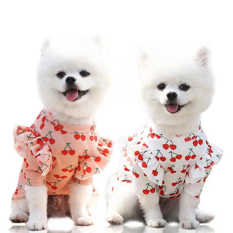 KFX-1030717 Cherry Print Polyester Dog Bottoming Shirt Coat for Pets