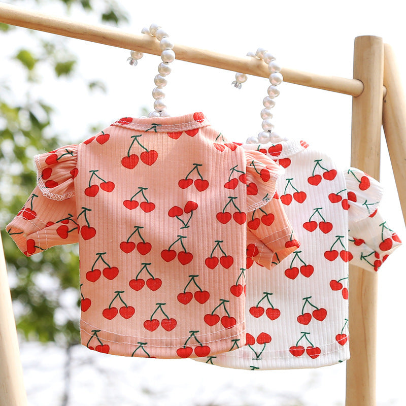 KFX-1030717 Cherry Print Polyester Dog Bottoming Shirt Coat for Pets
