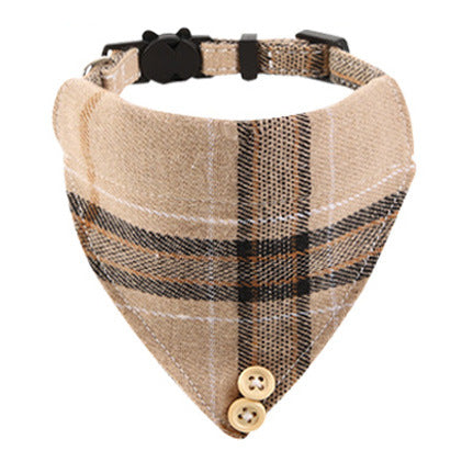 KFX-1034301 Plaid Bow Cat Collar with Bell - Adjustable Fabric and Triangular Scarf, Multiple Color Options