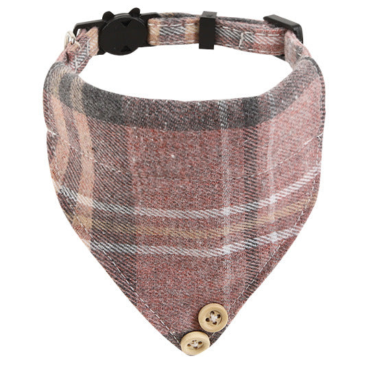 KFX-1034301 Plaid Bow Cat Collar with Bell - Adjustable Fabric and Triangular Scarf, Multiple Color Options