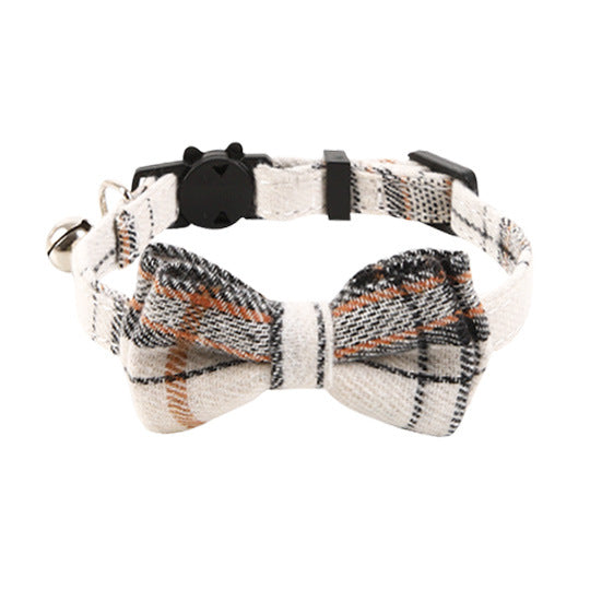 KFX-1034301 Plaid Bow Cat Collar with Bell - Adjustable Fabric and Triangular Scarf, Multiple Color Options