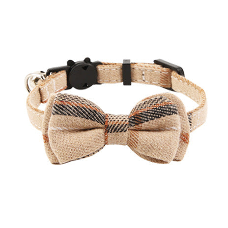 KFX-1034301 Plaid Bow Cat Collar with Bell - Adjustable Fabric and Triangular Scarf, Multiple Color Options