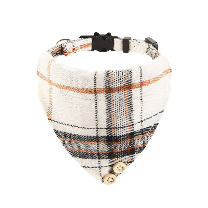 KFX-1034301 Plaid Bow Cat Collar with Bell - Adjustable Fabric and Triangular Scarf, Multiple Color Options