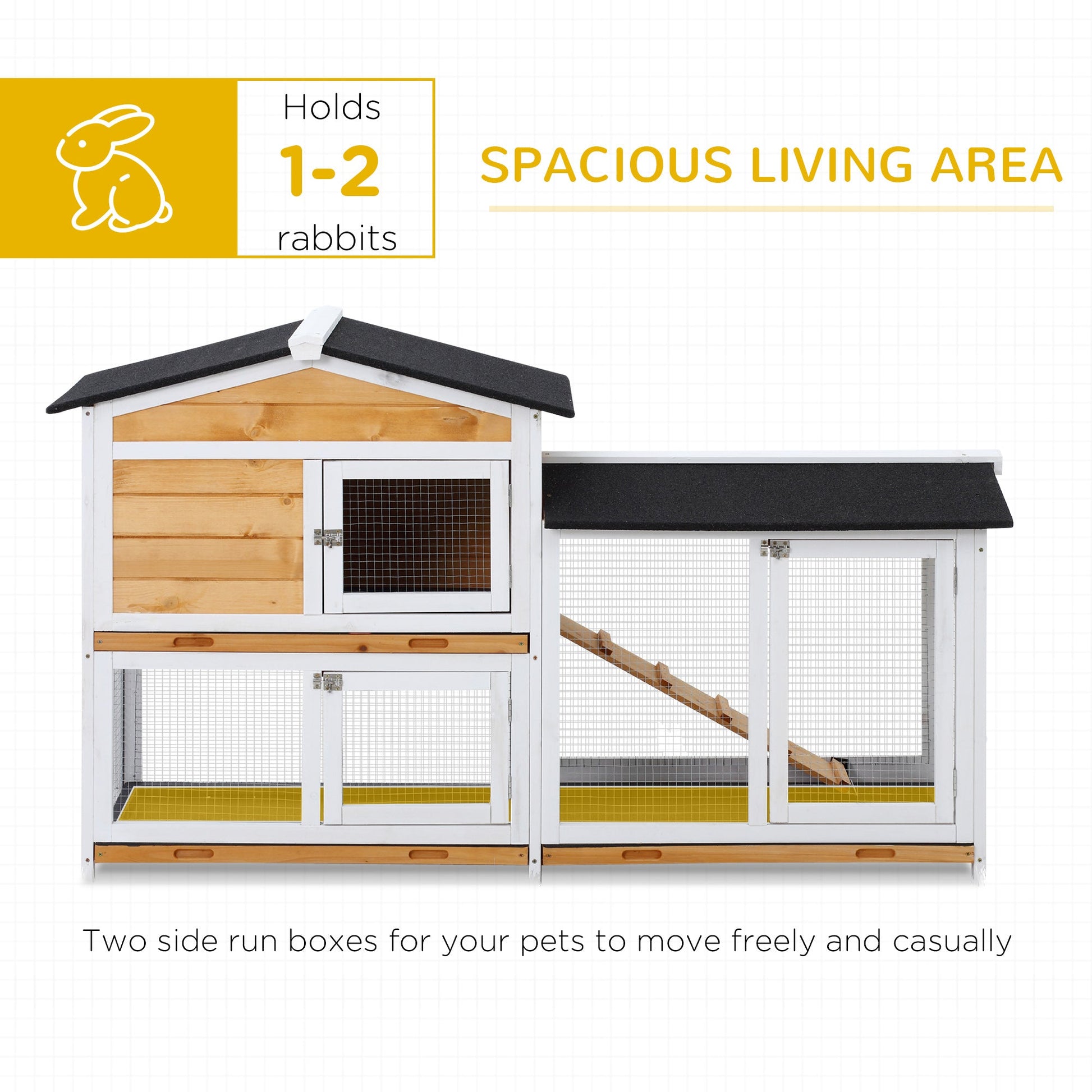 KFX-1035965 Wooden Rabbit Hutch for Small Animals with Run Area, Removable Tray, Lockable Doors, and Asphalt Roof
