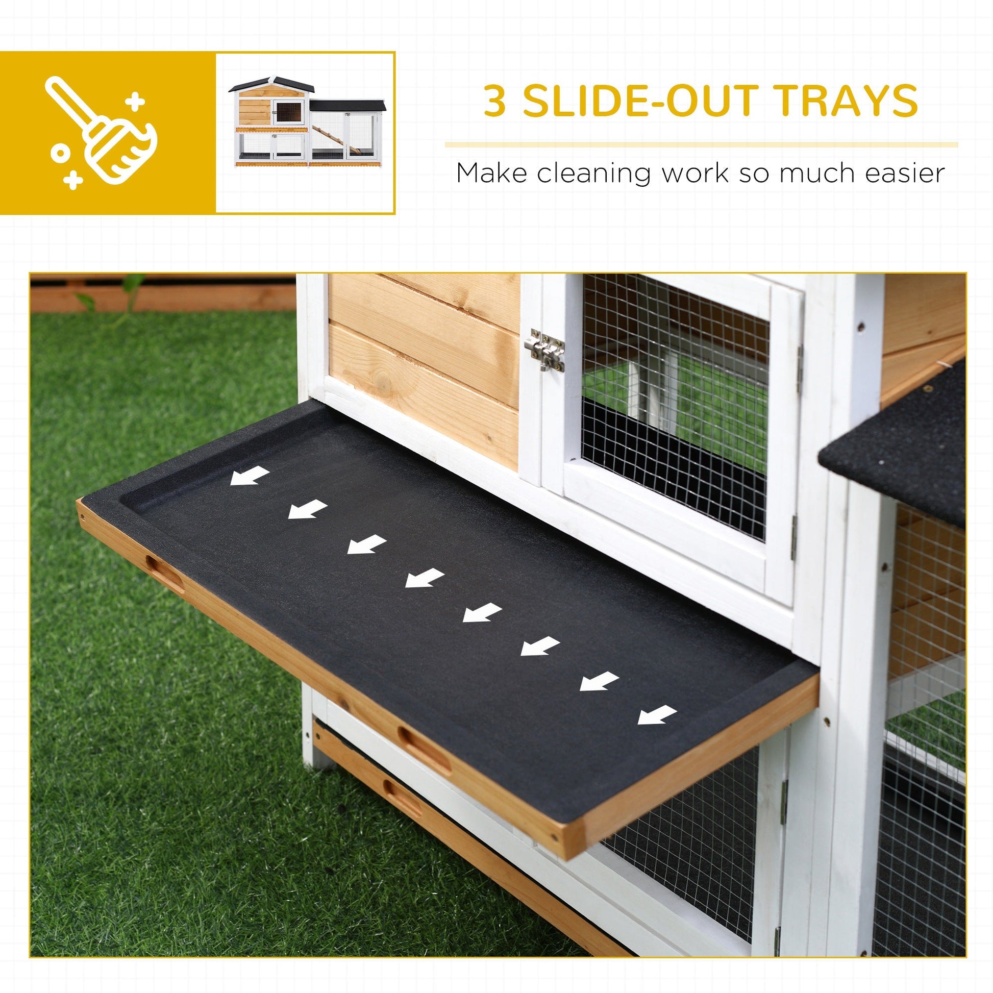 KFX-1035965 Wooden Rabbit Hutch for Small Animals with Run Area, Removable Tray, Lockable Doors, and Asphalt Roof