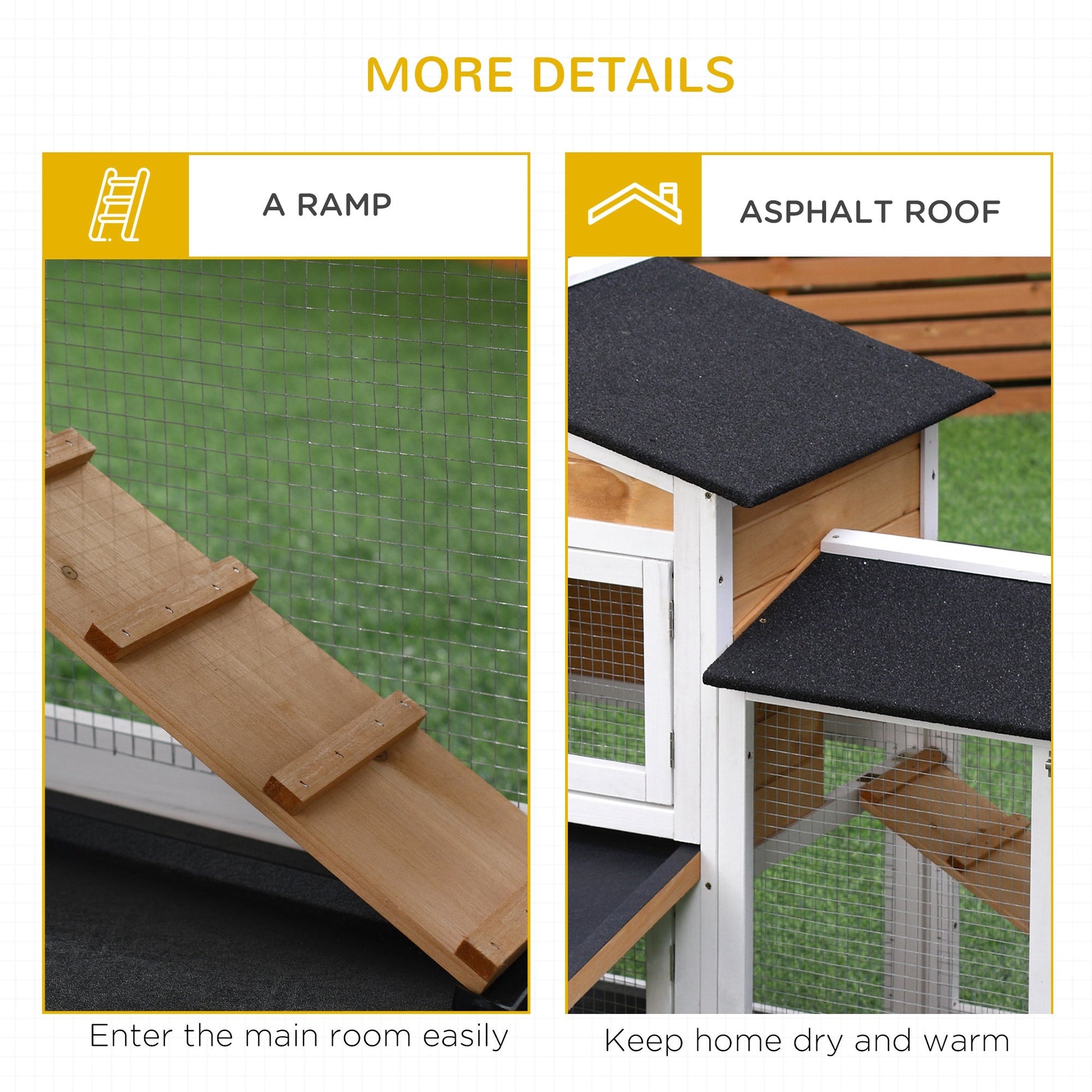 KFX-1035965 Wooden Rabbit Hutch for Small Animals with Run Area, Removable Tray, Lockable Doors, and Asphalt Roof