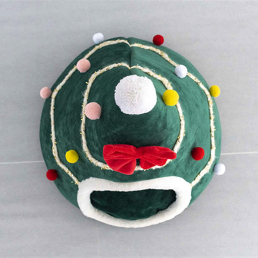 KFX-1036349 Cozy Christmas Tree Pet Cave Bed for Dogs and Cats with Removable Cushion