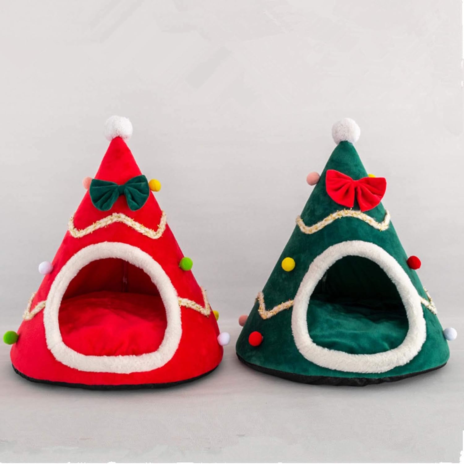 KFX-1036349 Cozy Christmas Tree Pet Cave Bed for Dogs and Cats with Removable Cushion