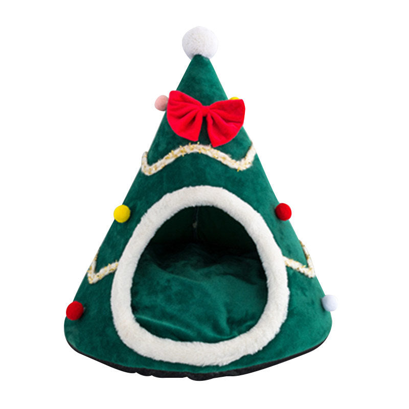 KFX-1036349 Cozy Christmas Tree Pet Cave Bed for Dogs and Cats with Removable Cushion