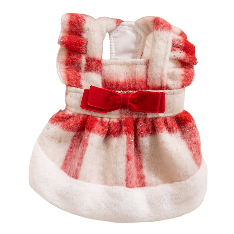 KFX-1036861 Festive Red & White Plaid Pet Dress and Hoodie Set for Small Dogs and Cats