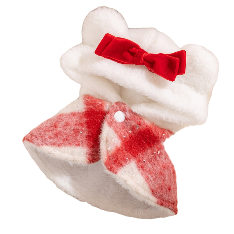 KFX-1036861 Festive Red & White Plaid Pet Dress and Hoodie Set for Small Dogs and Cats