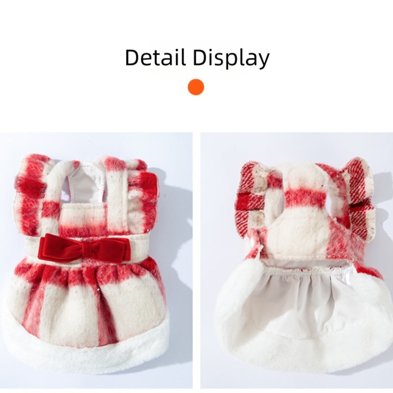 KFX-1036861 Festive Red & White Plaid Pet Dress and Hoodie Set for Small Dogs and Cats