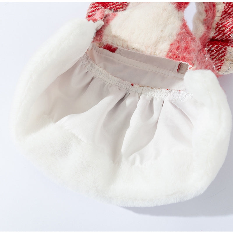 KFX-1036861 Festive Red & White Plaid Pet Dress and Hoodie Set for Small Dogs and Cats