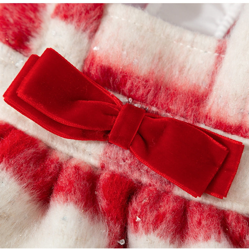 KFX-1036861 Festive Red & White Plaid Pet Dress and Hoodie Set for Small Dogs and Cats