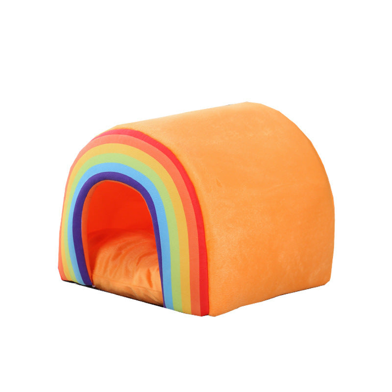 KFX-1038141 Universal Closed Cat Nest for All Seasons - Cozy Rainbow Design, 34x34x30cm Pet Bed