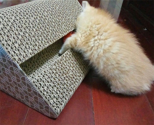 KFX-1038269 Square Cat Scratching Board with Ball - Corrugated Paper Claw Grinder (45cm x 11.5cm x 24cm)