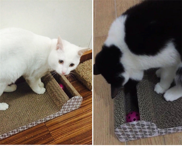 KFX-1038269 Square Cat Scratching Board with Ball - Corrugated Paper Claw Grinder (45cm x 11.5cm x 24cm)