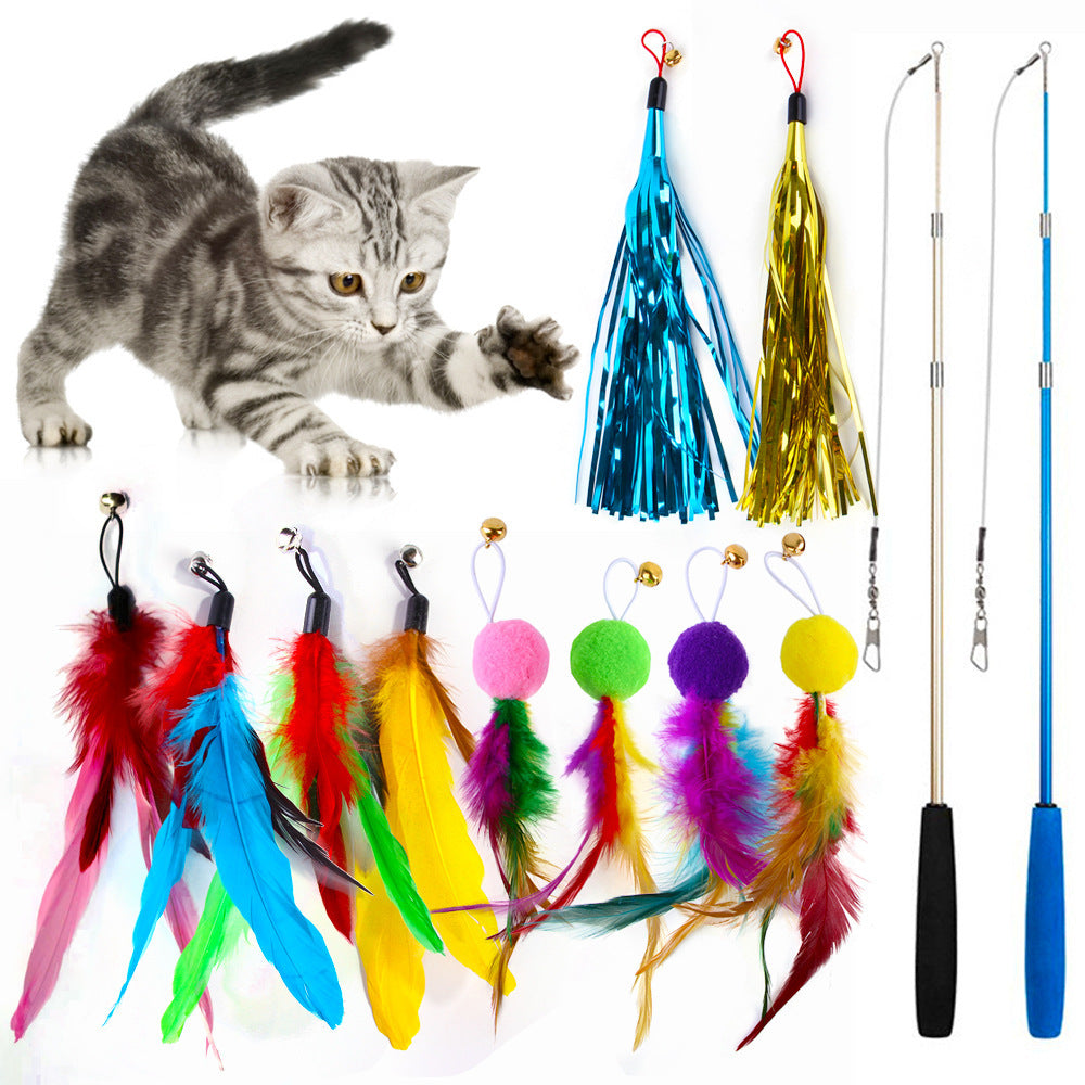 KFX-1038909 Colorful Feather Replacement Head for Cat Toy Fishing Rod - 12 Piece Set
