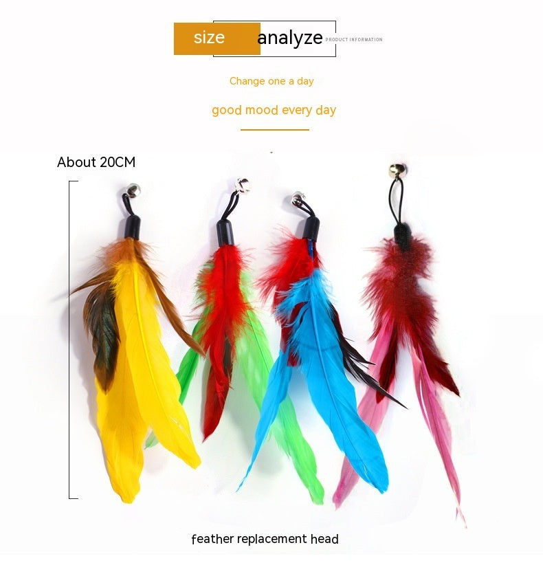 KFX-1038909 Colorful Feather Replacement Head for Cat Toy Fishing Rod - 12 Piece Set