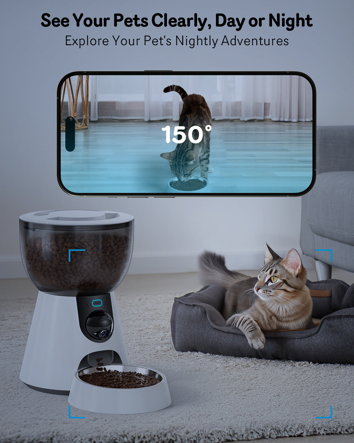 KFX-1039549 Automatic Cat Feeder with HD Camera, Night Vision, 5G WiFi, 2-Way Audio & Smart Alerts - 4L Capacity