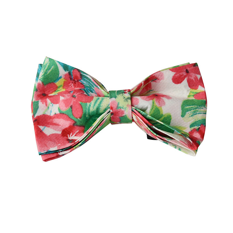 KFX-1040317 Red Floral Print Dog Leash and Collar Set with Bow Tie